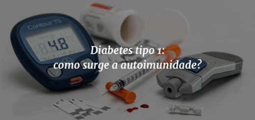 Capa do post com utensílios usados para fazer teste da taxa de glicose no sangue ao fundo e o título " Diabetes tipo 1: como surge a autoimunidade?" à frente.