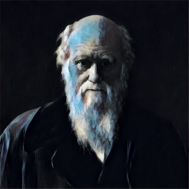Imagem adaptada de um retrato de Charles Darwin.