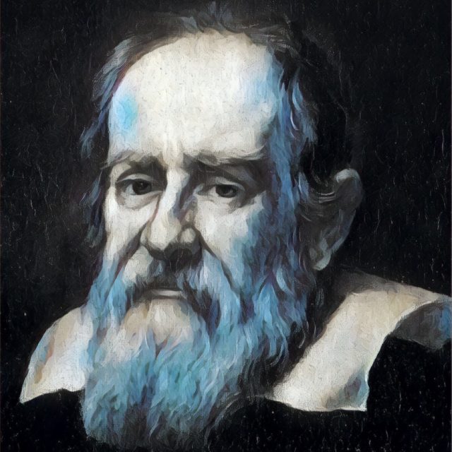 Imagem adaptada de um retrato de Galileu Galilei.
