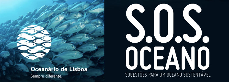 Capa do guia SOS Oceano - sugestões para um oceano sustentável, desenvolvido pelo Oceanário de Lisboa.