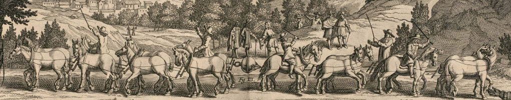 Ilustração feita em torno de 1650 mostrando dos grupos de cavalos tentando separar dois hemisférios de cobre selados a vácuo.