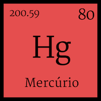 Quadrado contendo o símbolo do mercúrio na tabela periódico - Hg.